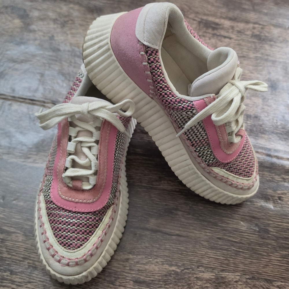 DOLCE VITA Platform Sneakers Womens Size 8 Pink Woven Suede Whipstitch‎ Chunky